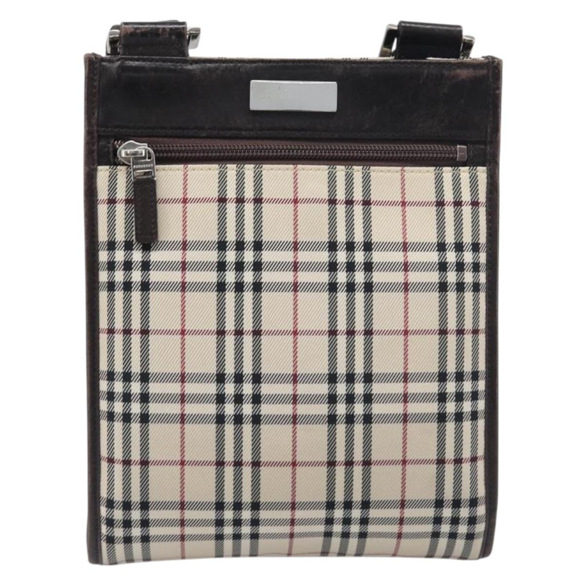 BURBERRY Nova Check Shoulder Bag Canvas Beige Silver Auth ep15646