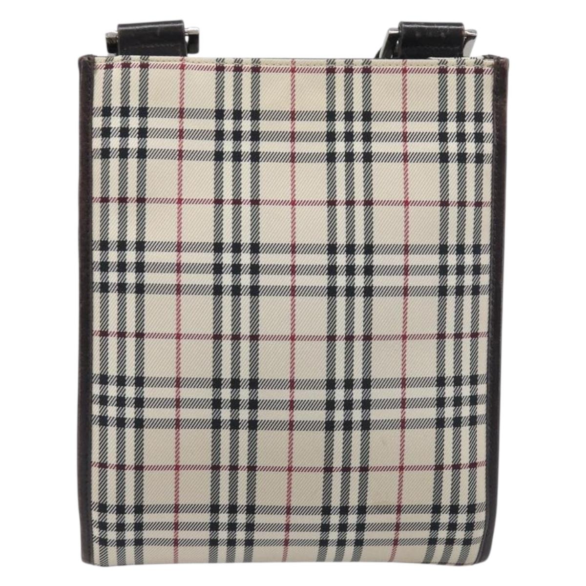 BURBERRY Nova Check Shoulder Bag Canvas Beige Silver Auth ep15646