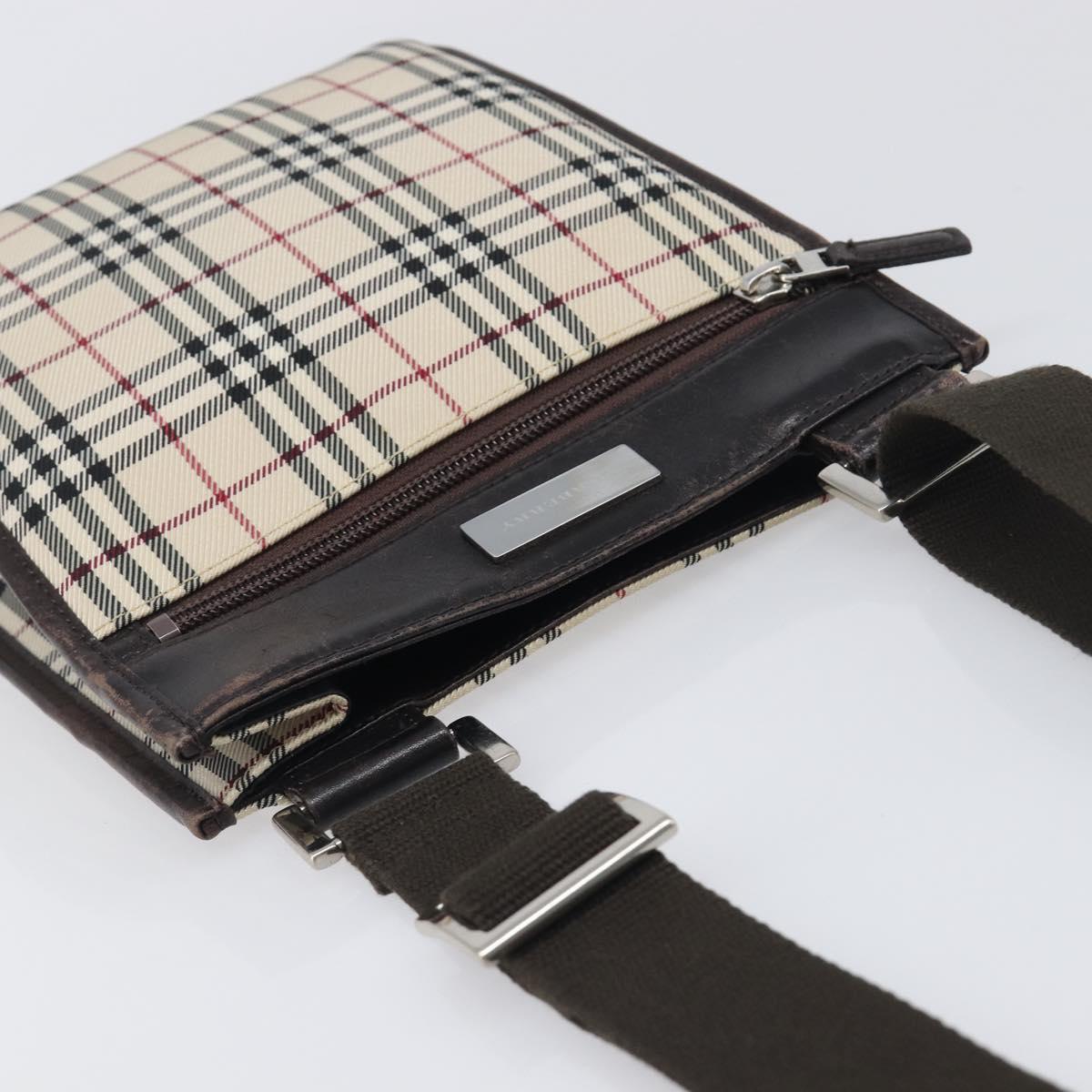 BURBERRY Nova Check Shoulder Bag Canvas Beige Silver Auth ep15646
