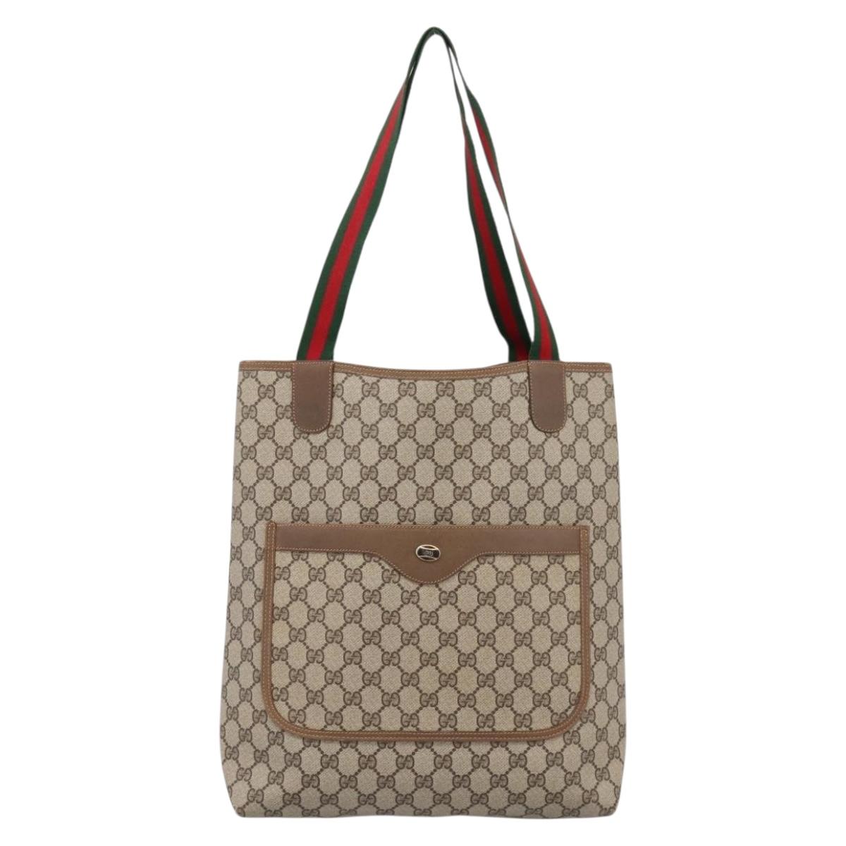 GUCCI GG Supreme Tote Bag PVC Leather Beige Gold Tone 39 02 003 Auth ep15647A