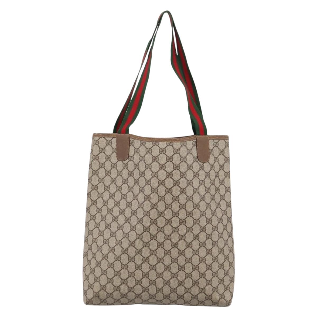 GUCCI GG Supreme Tote Bag PVC Leather Beige Gold Tone 39 02 003 Auth ep15647A
