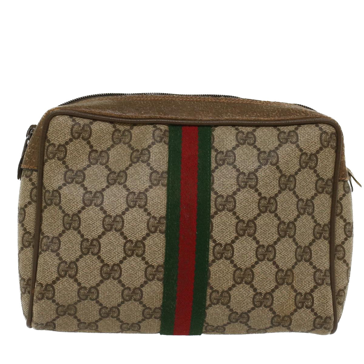 GUCCI GG Canvas Web Sherry Line Clutch Bag Beige Red Green 89 01 012 Auth ep1565