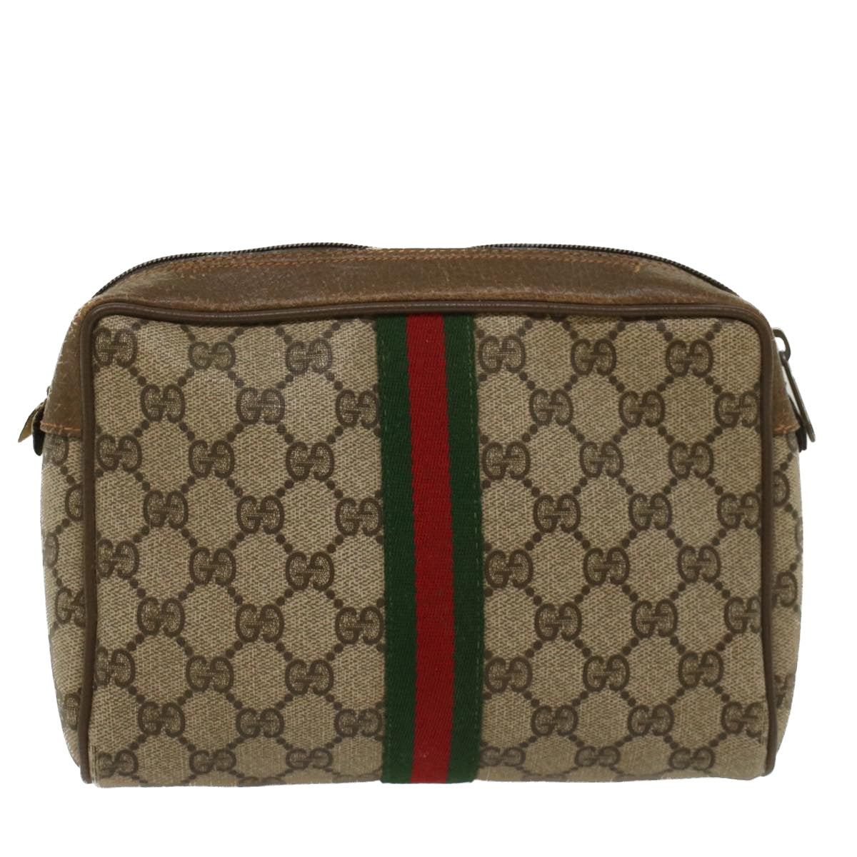 GUCCI GG Canvas Web Sherry Line Clutch Bag Beige Red Green 89 01 012 Auth ep1565