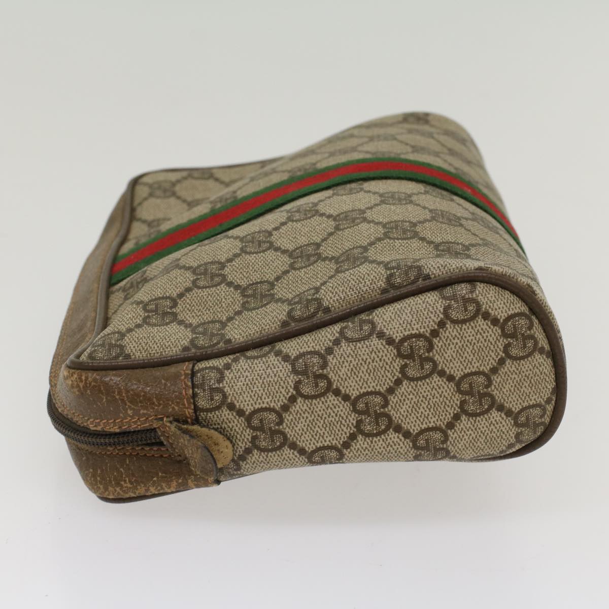 GUCCI GG Canvas Web Sherry Line Clutch Bag Beige Red Green 89 01 012 Auth ep1565