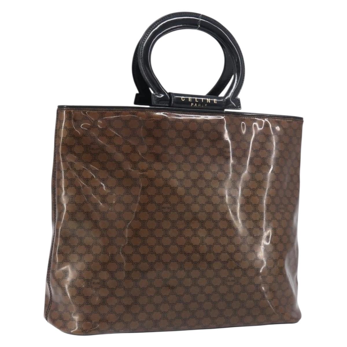 CELINE Macadam Hand Bag Vinyl Brown Black Auth ep15650