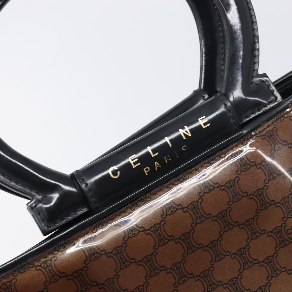 CELINE Macadam Hand Bag Vinyl Brown Black Auth ep15650