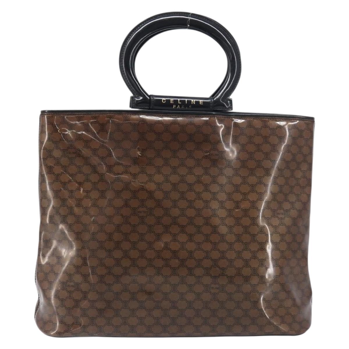 CELINE Macadam Hand Bag Vinyl Brown Black Auth ep15650