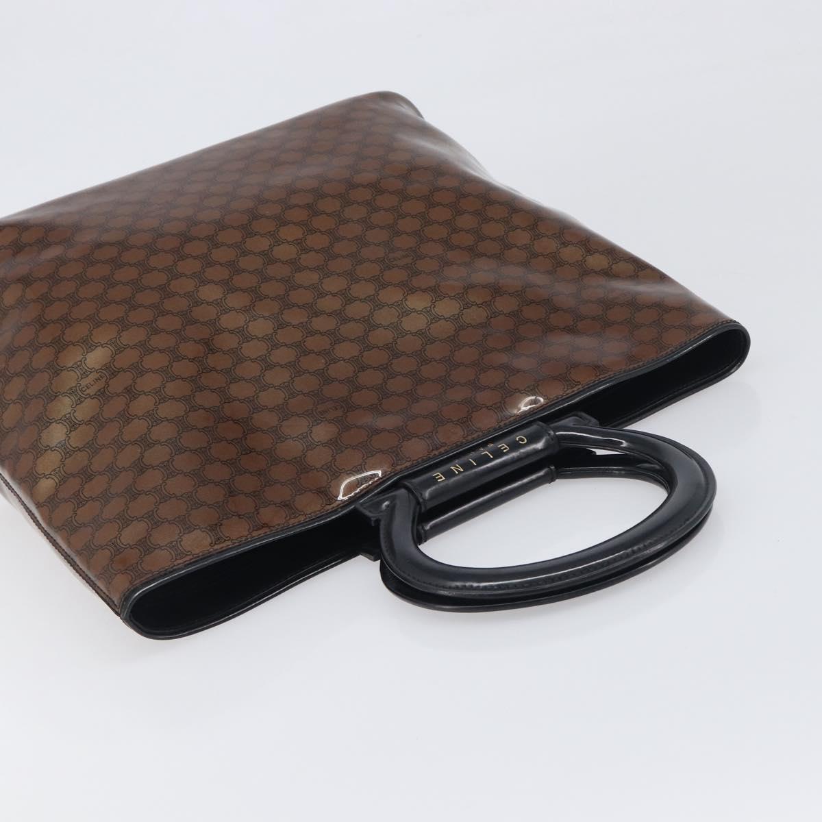 CELINE Macadam Hand Bag Vinyl Brown Black Auth ep15650