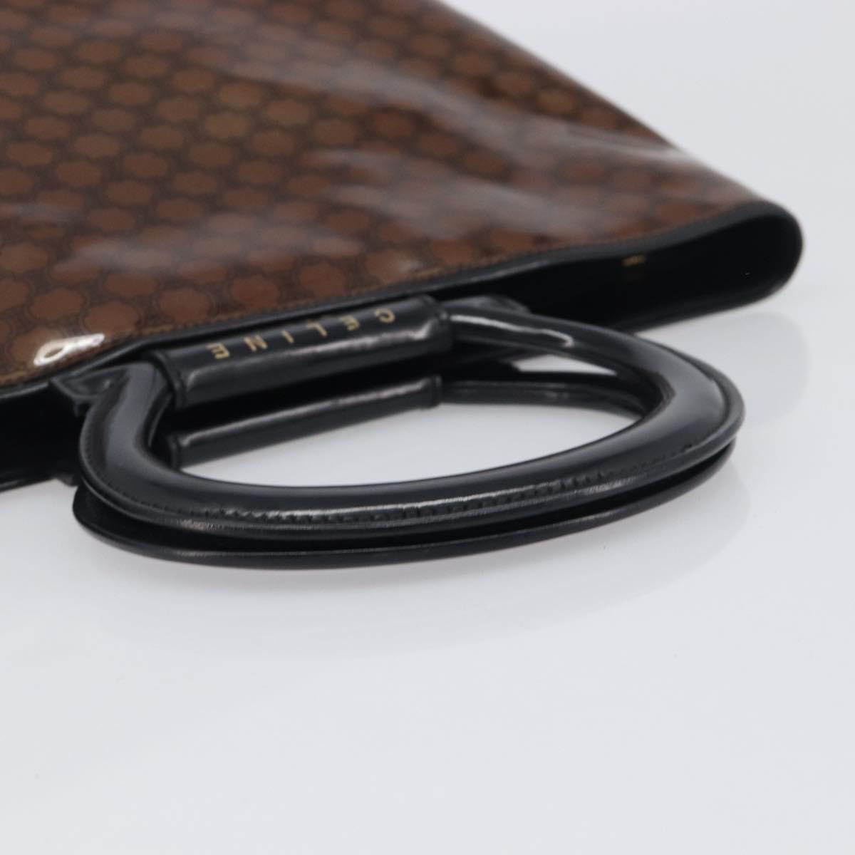 CELINE Macadam Hand Bag Vinyl Brown Black Auth ep15650