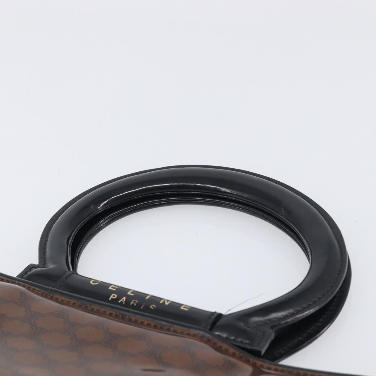 CELINE Macadam Hand Bag Vinyl Brown Black Auth ep15650