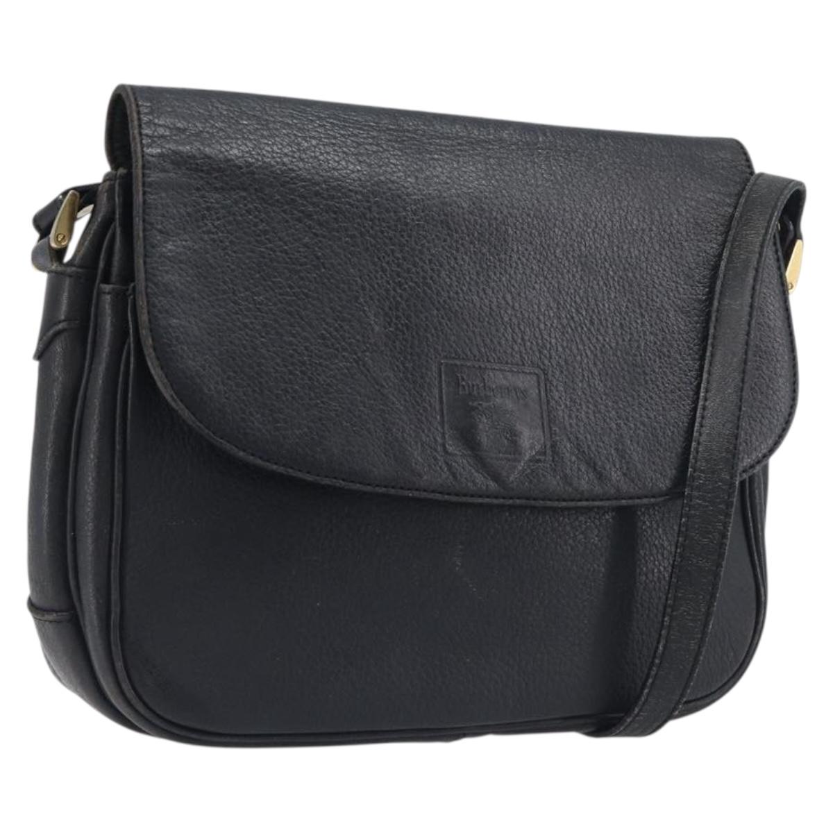 Burberrys Shoulder Bag Leather Black Gold Tone Auth ep15651