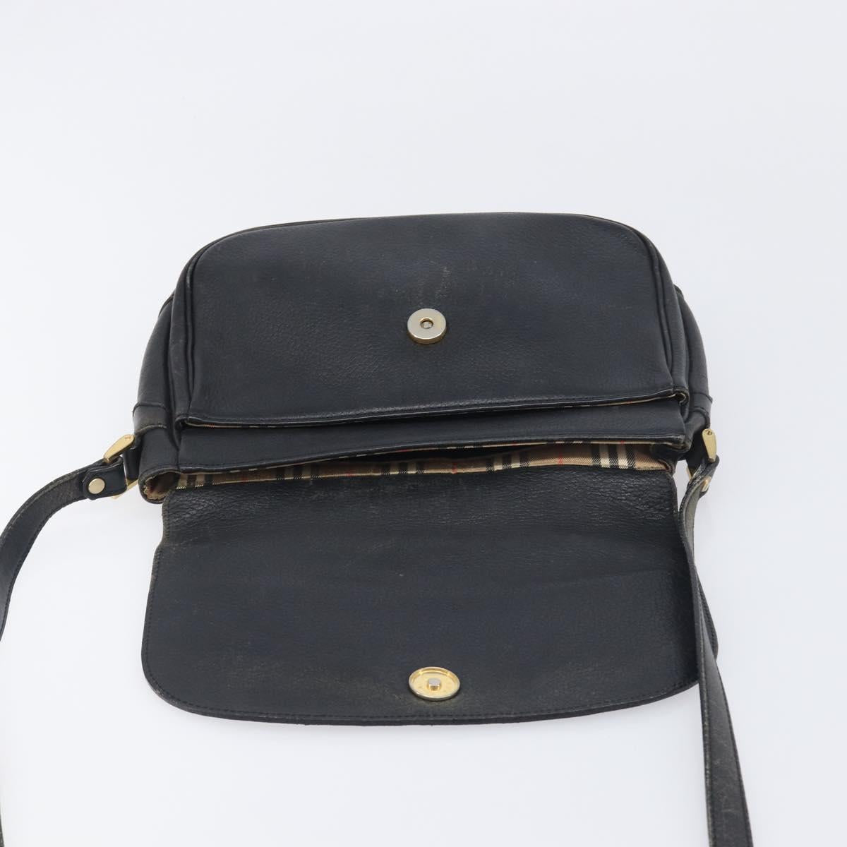 Burberrys Shoulder Bag Leather Black Gold Tone Auth ep15651