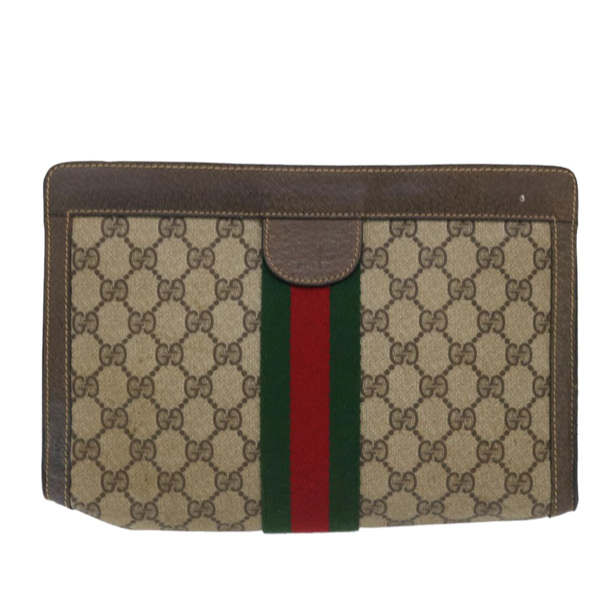 GUCCI GG Canvas Web Sherry Line Clutch Bag Beige Red Green 89 01 002 Auth ep1566