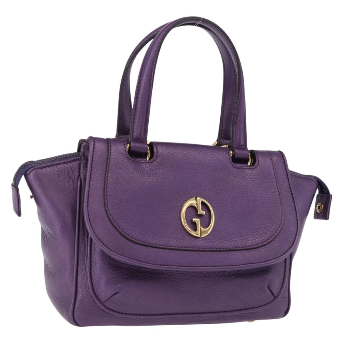 GUCCI Hand Bag Leather Purple Gold Tone 282481 Auth ep15662V