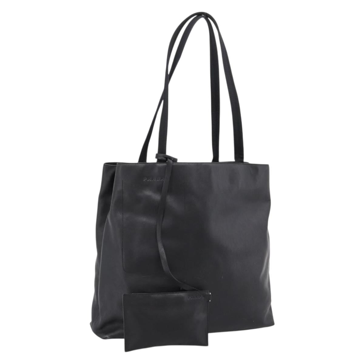 PRADA Tote Bag Leather Black Auth ep15663