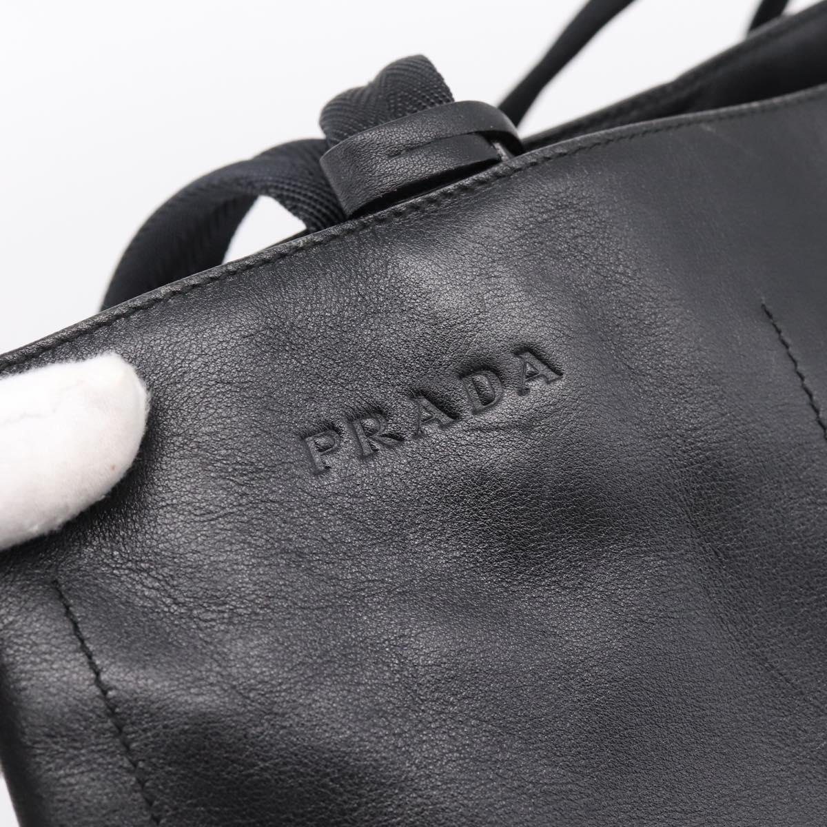 PRADA Tote Bag Leather Black Auth ep15663