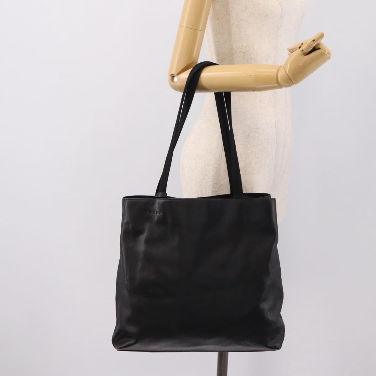PRADA Tote Bag Leather Black Auth ep15663