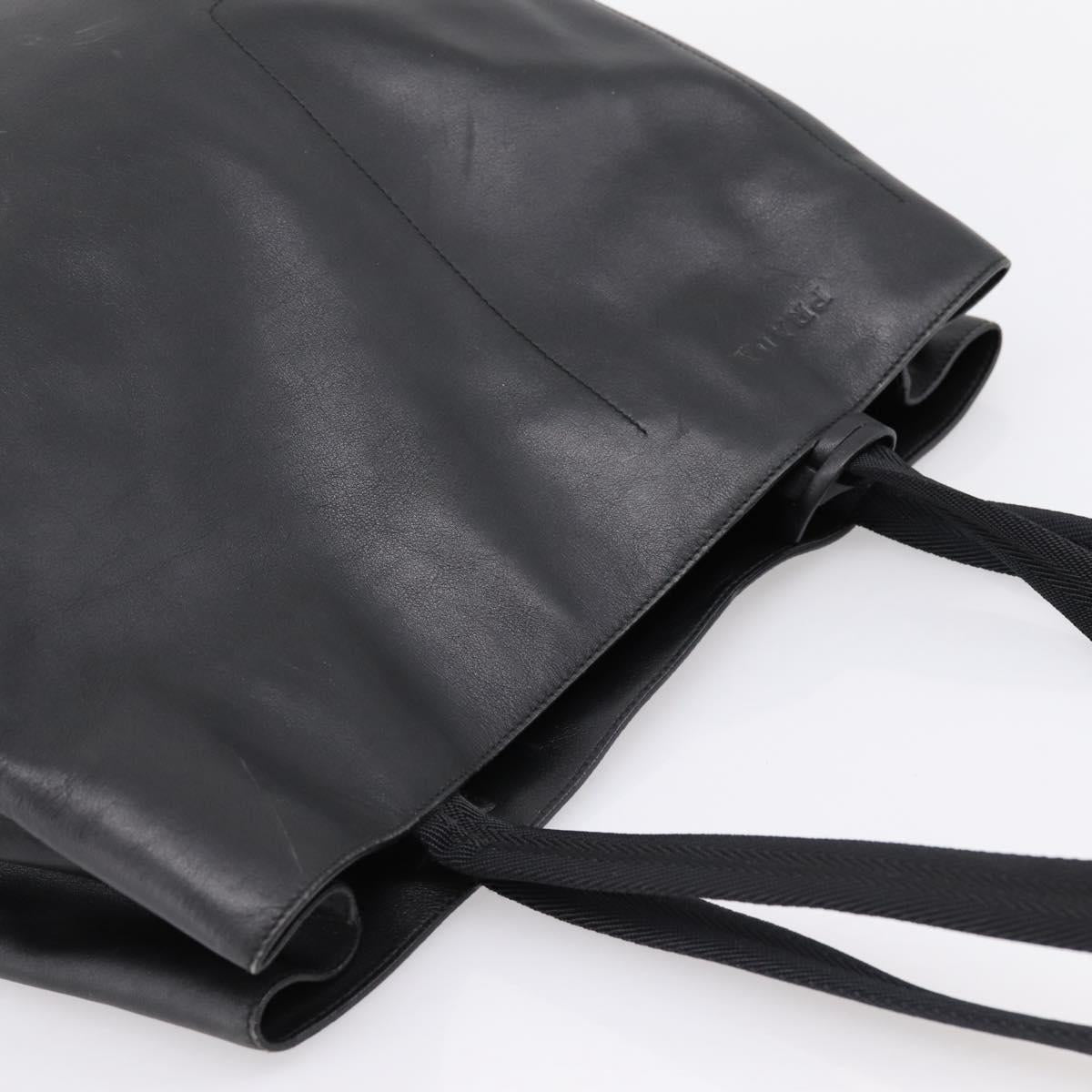 PRADA Tote Bag Leather Black Auth ep15663
