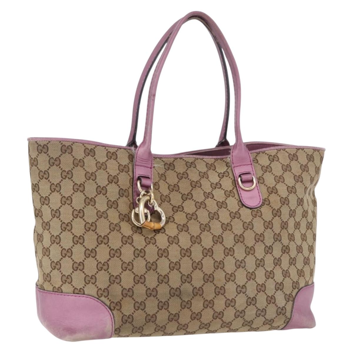 GUCCI GG Canvas Hand Bag Beige Gold Tone 269956 Auth ep15664