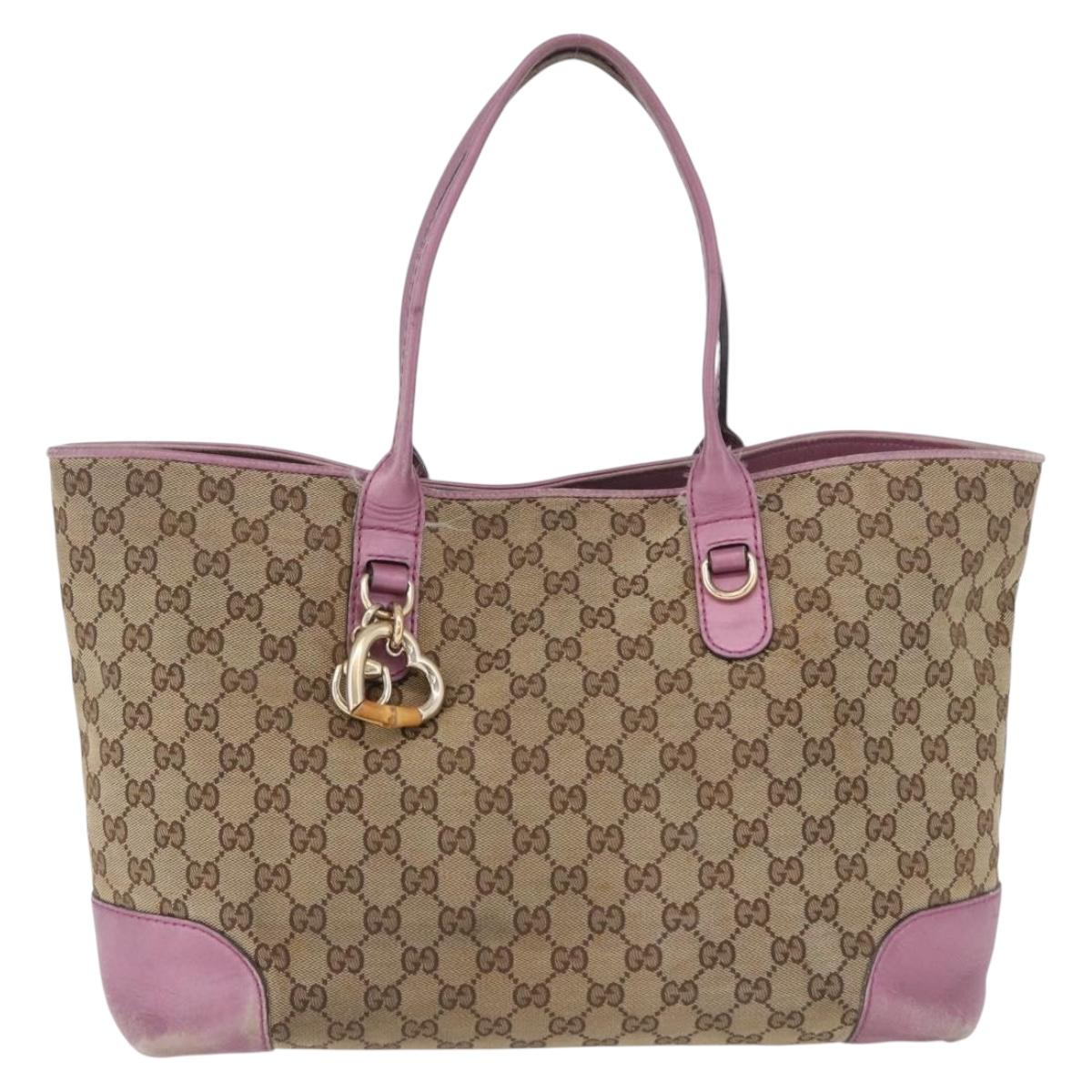 GUCCI GG Canvas Hand Bag Beige Gold Tone 269956 Auth ep15664