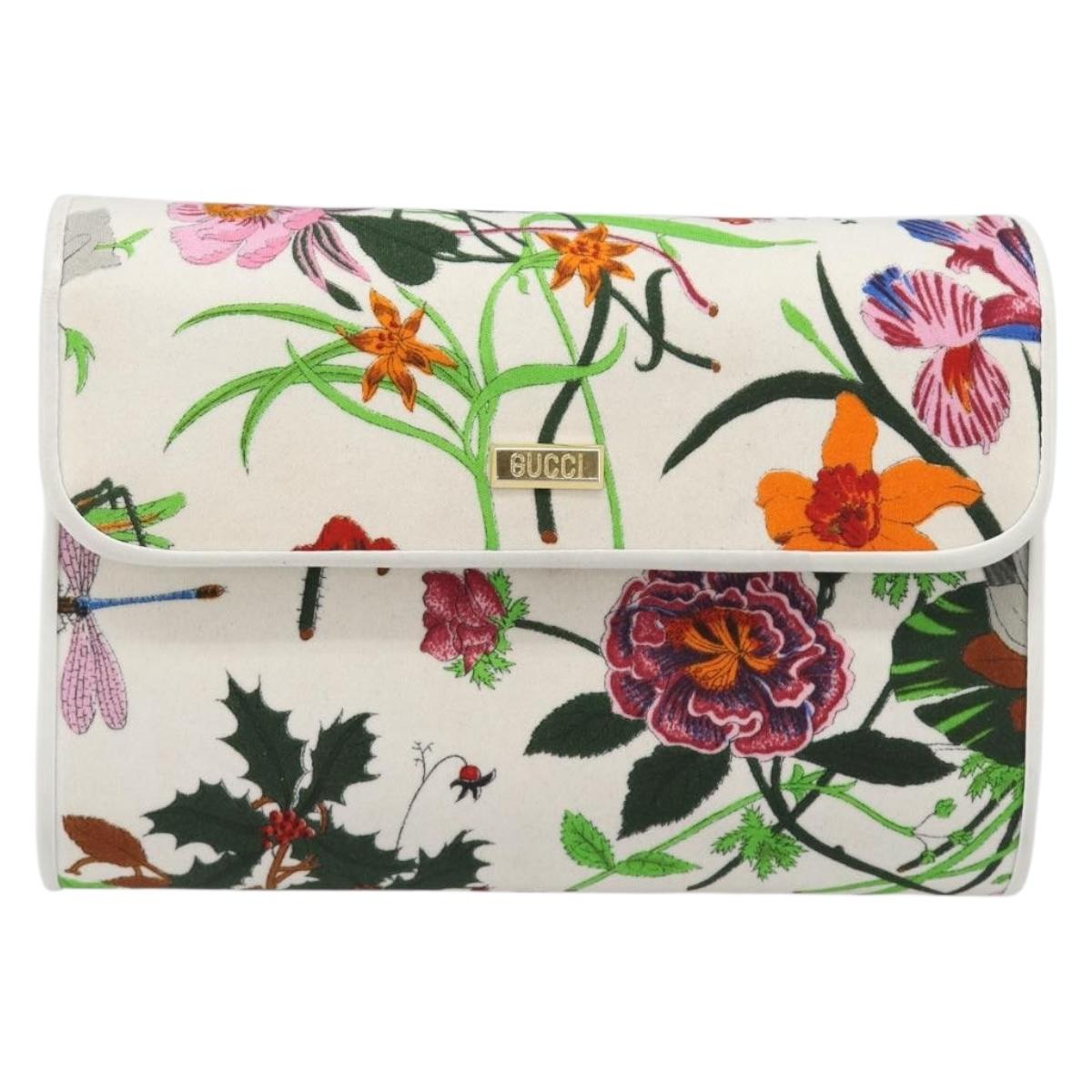 GUCCI Flower Chain Shoulder Bag Canvas Multicolor Auth ep15665A