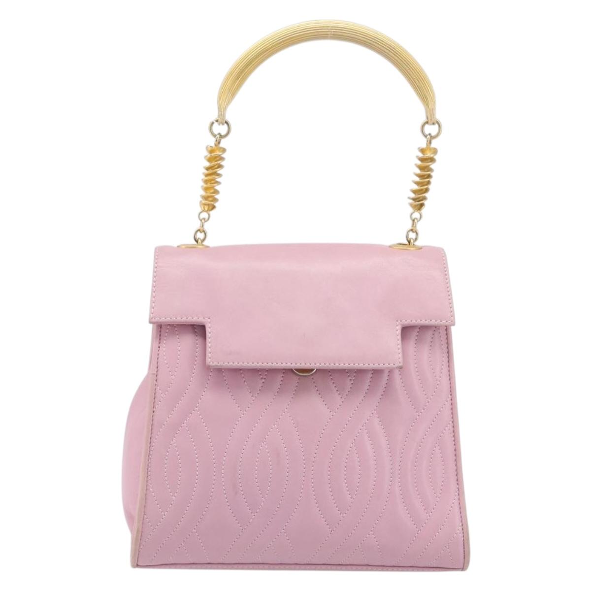 FENDI Hand Bag Leather Pink Gold Tone Auth ep15666A