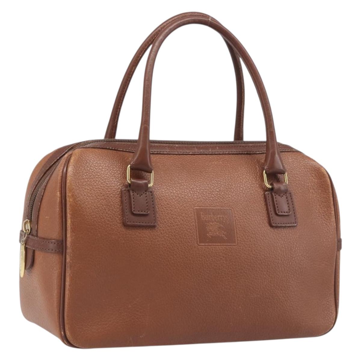 Burberrys Hand Bag Leather Brown Gold Tone Auth ep15667
