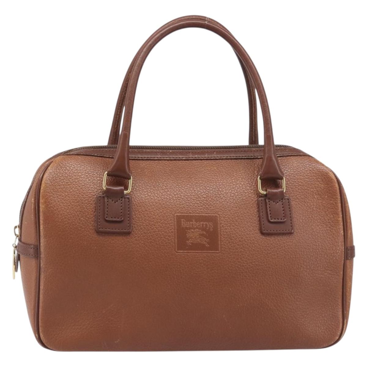 Burberrys Hand Bag Leather Brown Gold Tone Auth ep15667