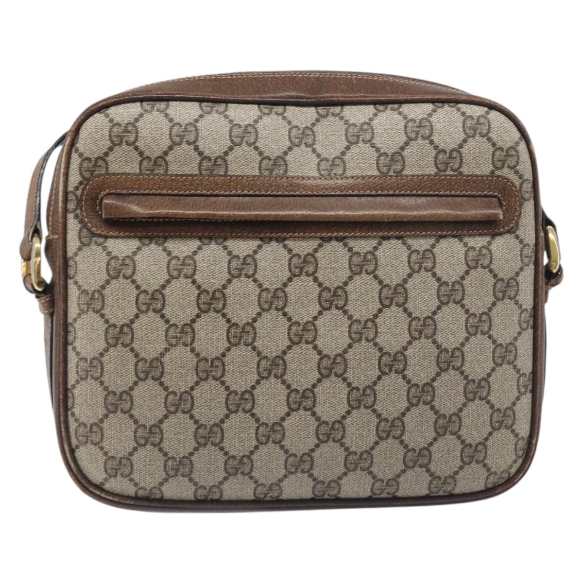 GUCCI GG Supreme Shoulder Bag PVC Leather Beige Gold Tone Auth ep15669