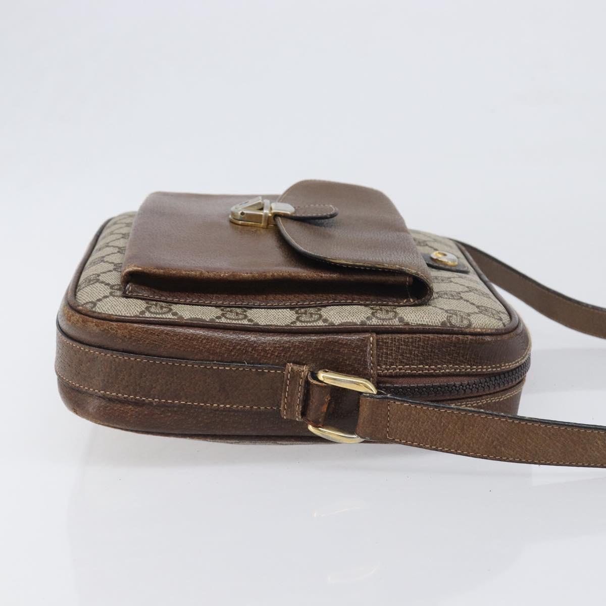 GUCCI GG Supreme Shoulder Bag PVC Leather Beige Gold Tone Auth ep15669