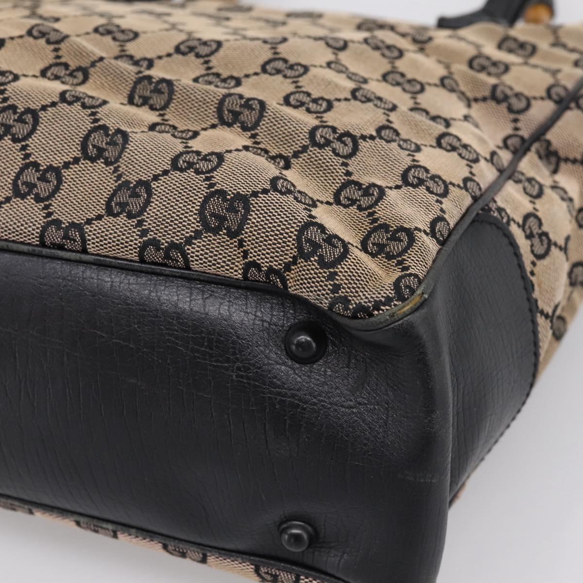 GUCCI GG Canvas Bamboo Hand Bag Beige Black 112530 Auth ep15670