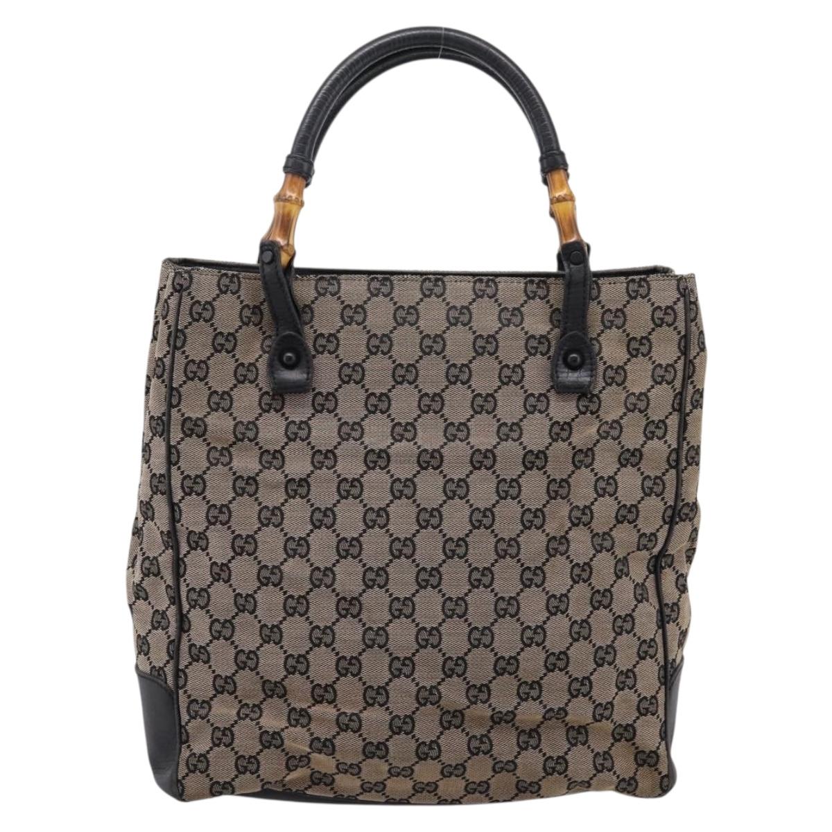 GUCCI GG Canvas Bamboo Hand Bag Beige Black 112530 Auth ep15670