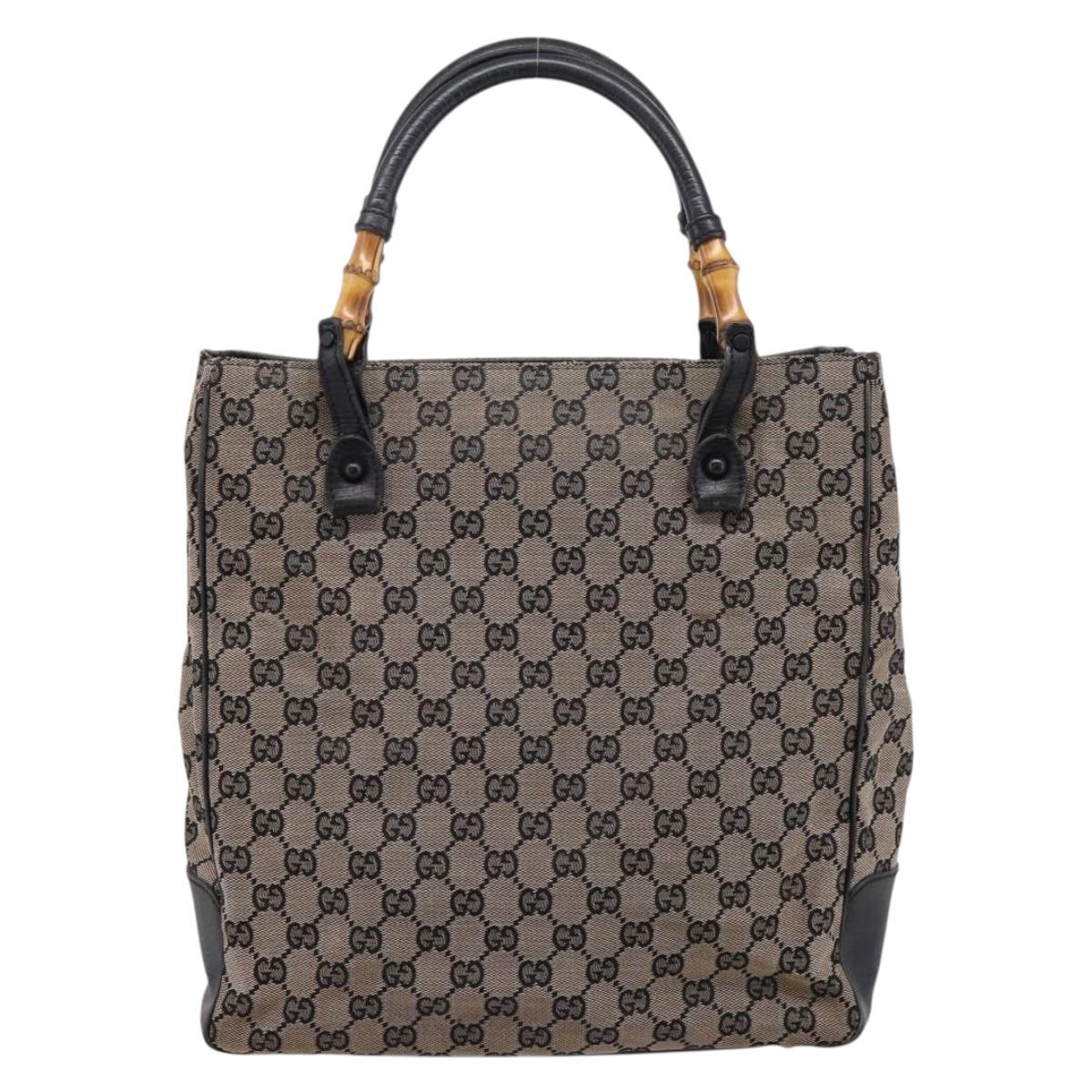GUCCI GG Canvas Bamboo Hand Bag Beige Black 112530 Auth ep15670