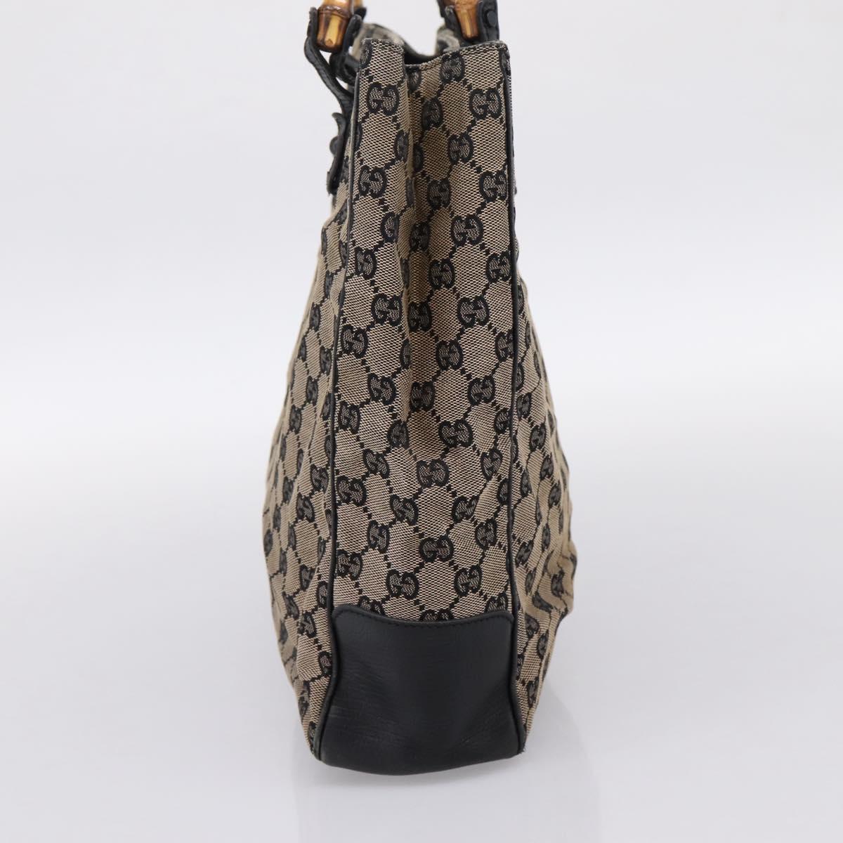 GUCCI GG Canvas Bamboo Hand Bag Beige Black 112530 Auth ep15670