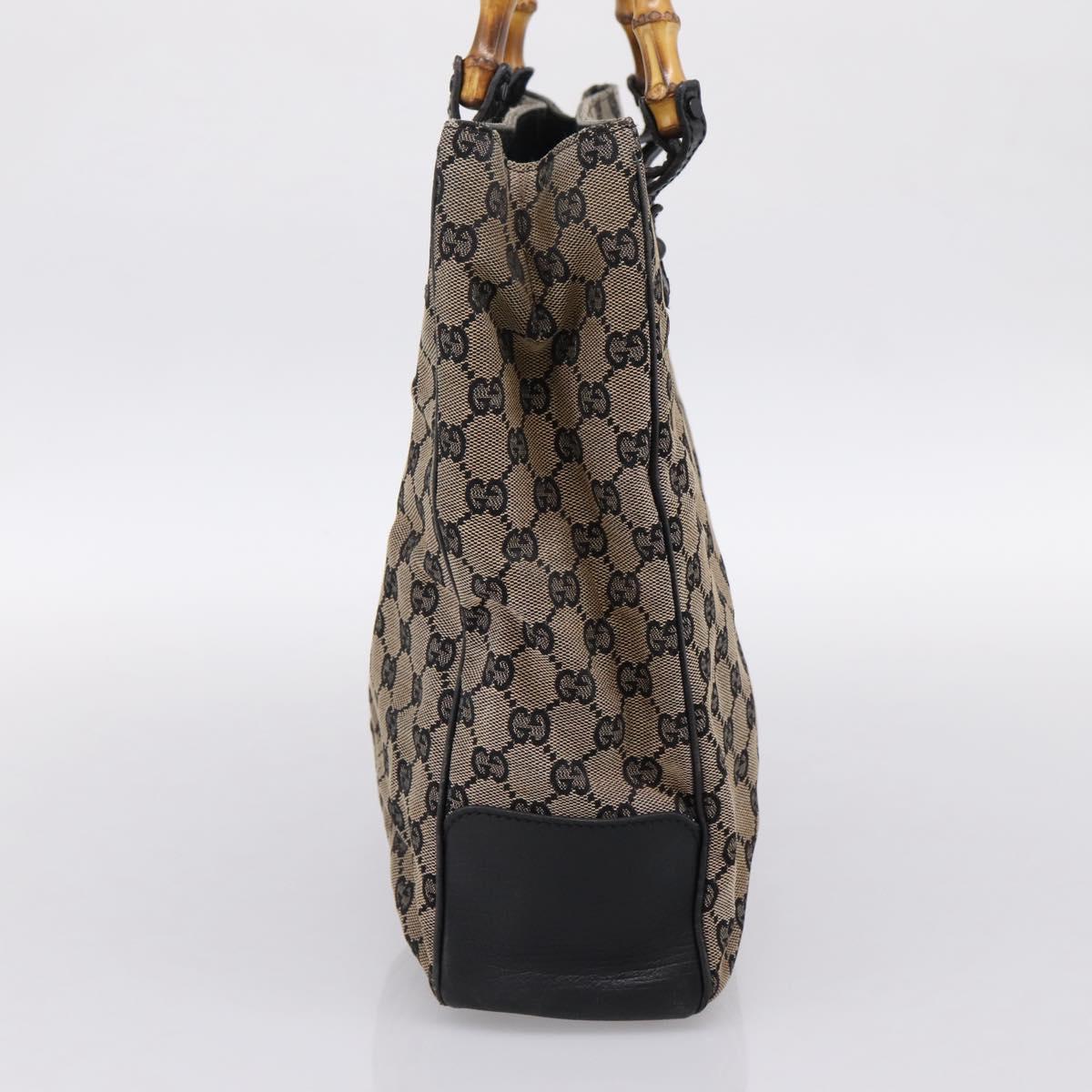 GUCCI GG Canvas Bamboo Hand Bag Beige Black 112530 Auth ep15670