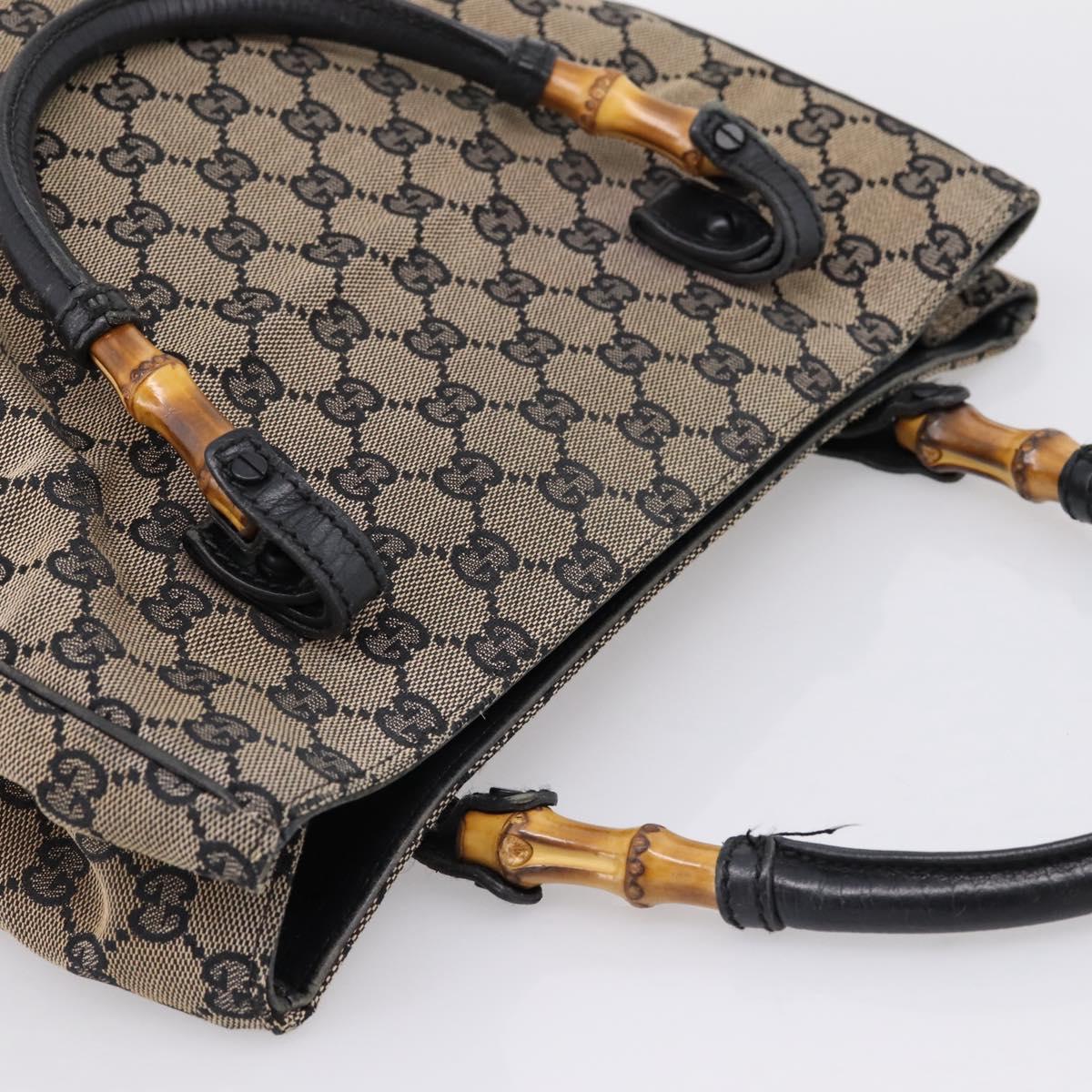 GUCCI GG Canvas Bamboo Hand Bag Beige Black 112530 Auth ep15670