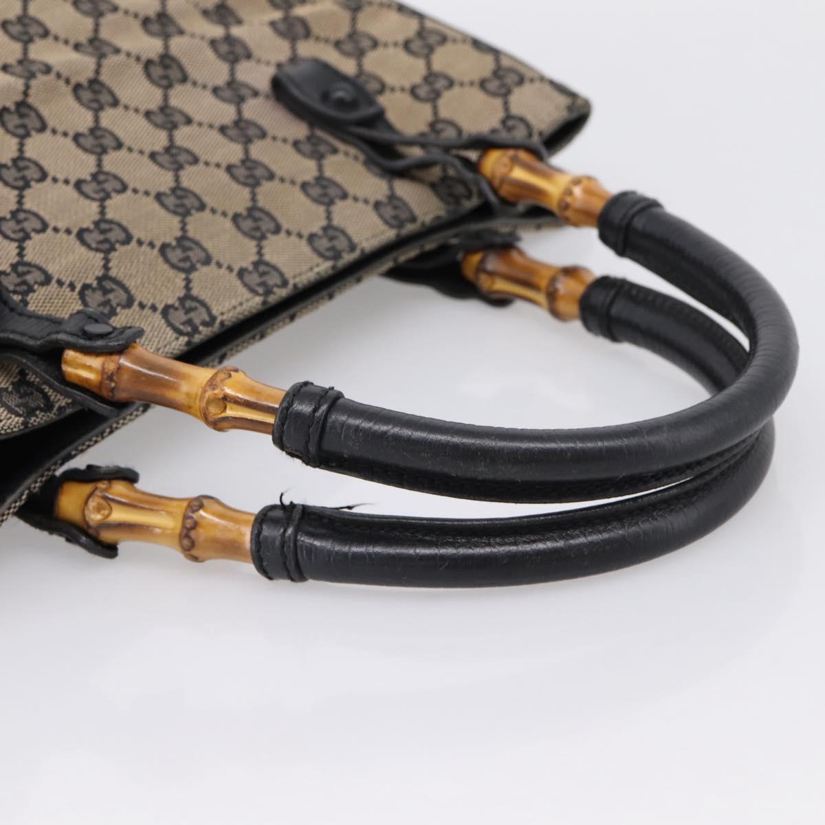GUCCI GG Canvas Bamboo Hand Bag Beige Black 112530 Auth ep15670
