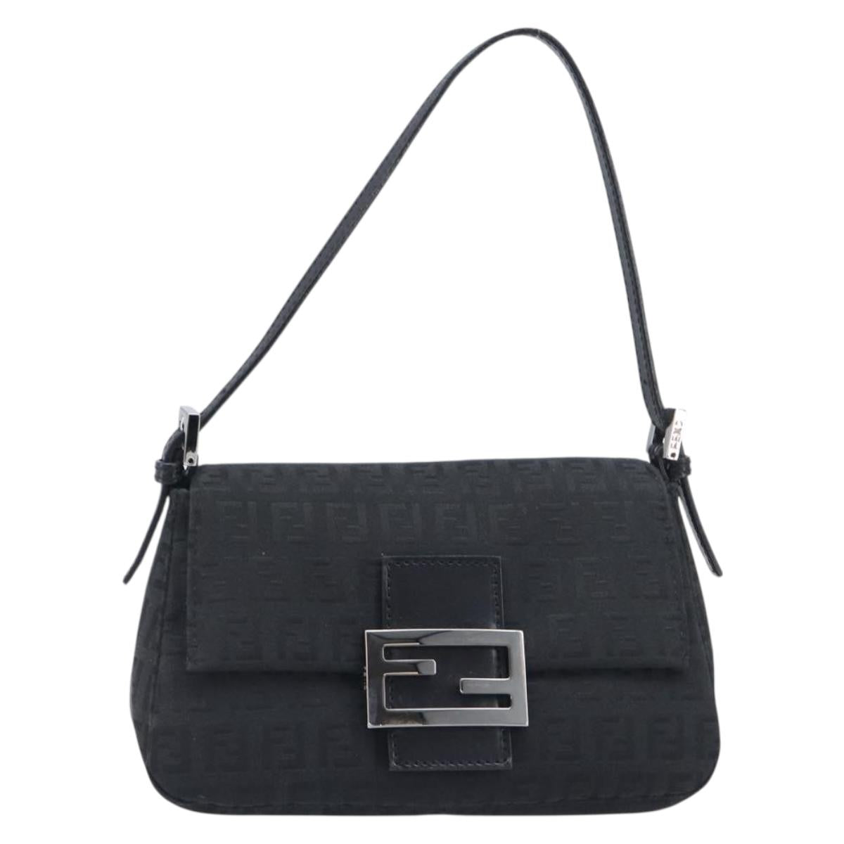 FENDI Zucchino Canvas Mamma Baguette Shoulder Bag Black 8BR180 Auth ep15673V
