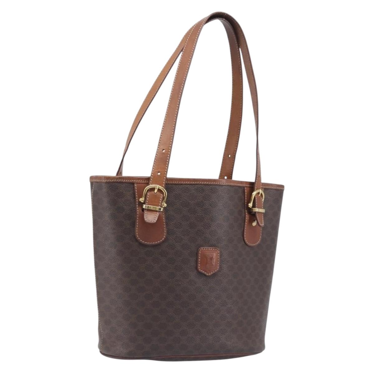 CELINE Macadam Hand Bag PVC Leather Brown Gold Tone Auth ep15677