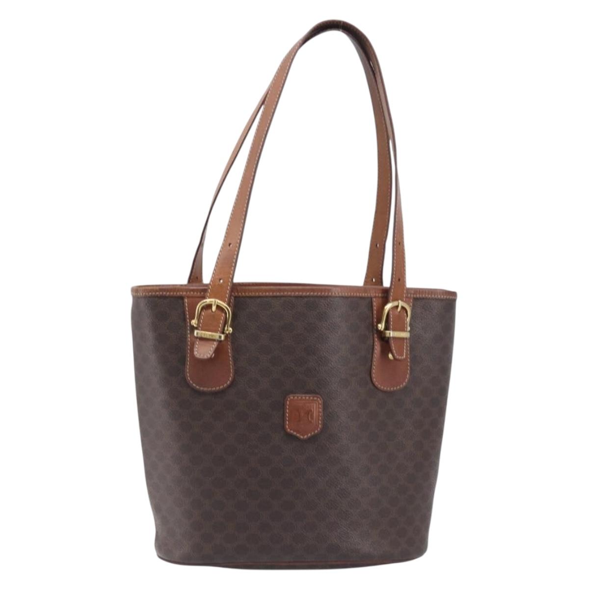 CELINE Macadam Hand Bag PVC Leather Brown Gold Tone Auth ep15677