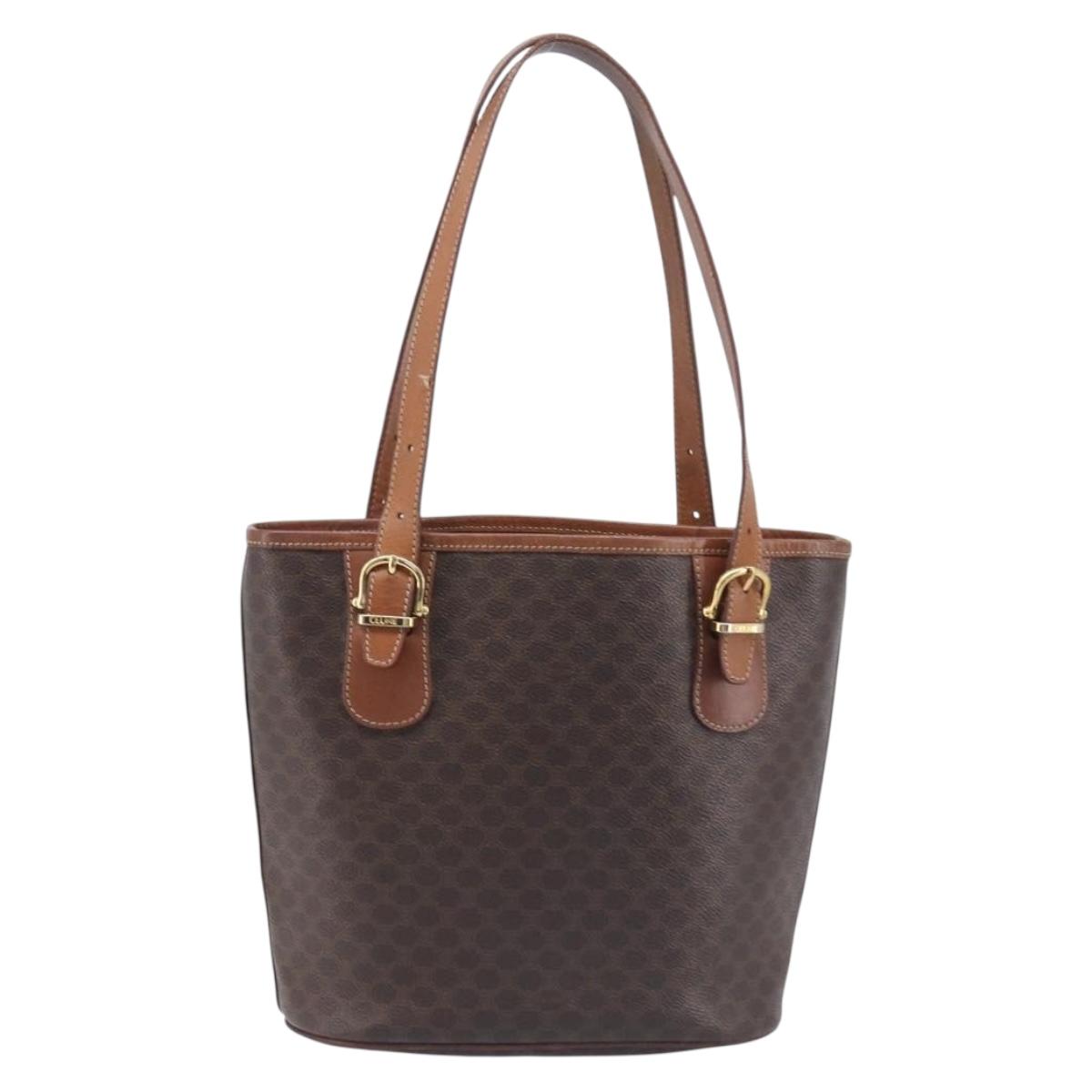 CELINE Macadam Hand Bag PVC Leather Brown Gold Tone Auth ep15677