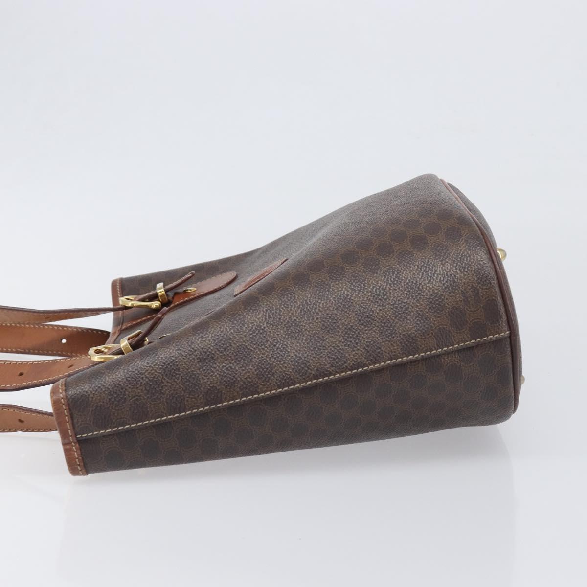 CELINE Macadam Hand Bag PVC Leather Brown Gold Tone Auth ep15677