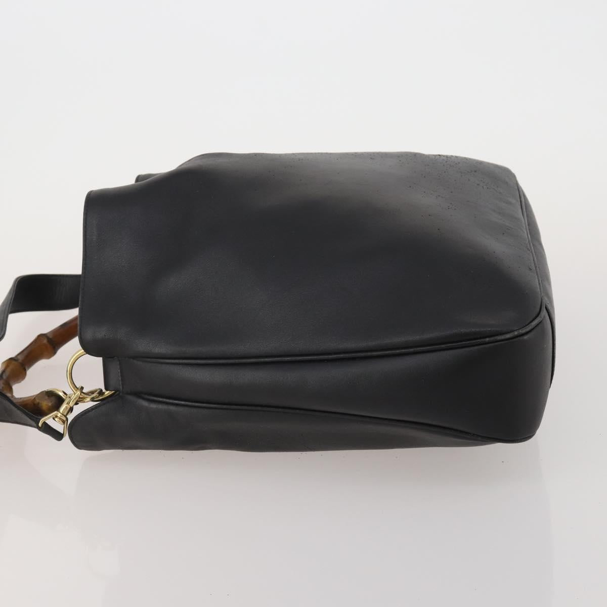 GUCCI Bamboo Hand Bag Leather Black Gold Tone Auth ep15679