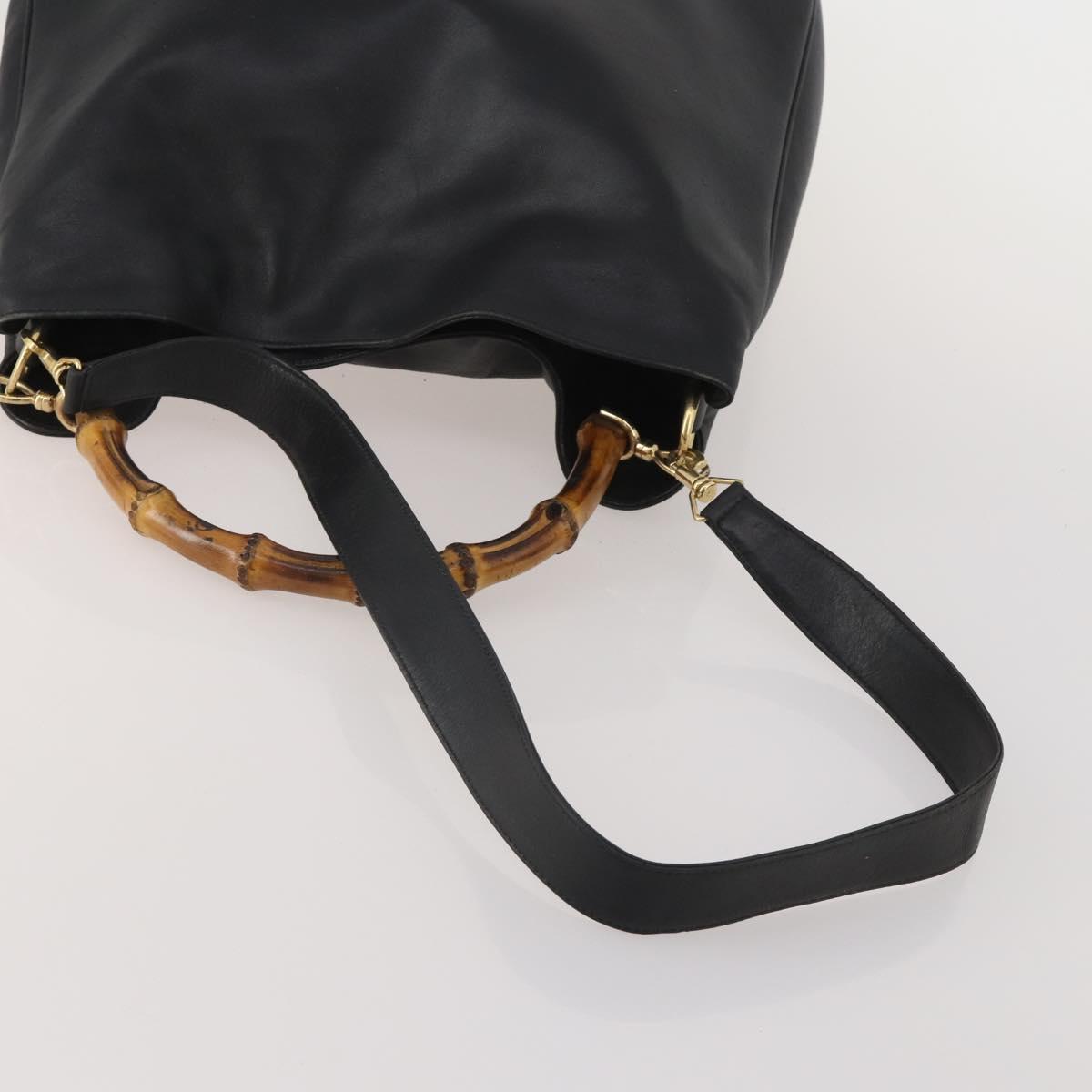 GUCCI Bamboo Hand Bag Leather Black Gold Tone Auth ep15679