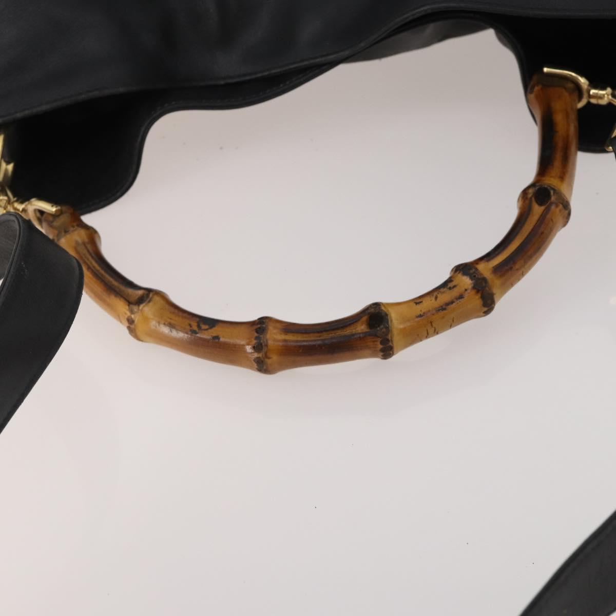 GUCCI Bamboo Hand Bag Leather Black Gold Tone Auth ep15679