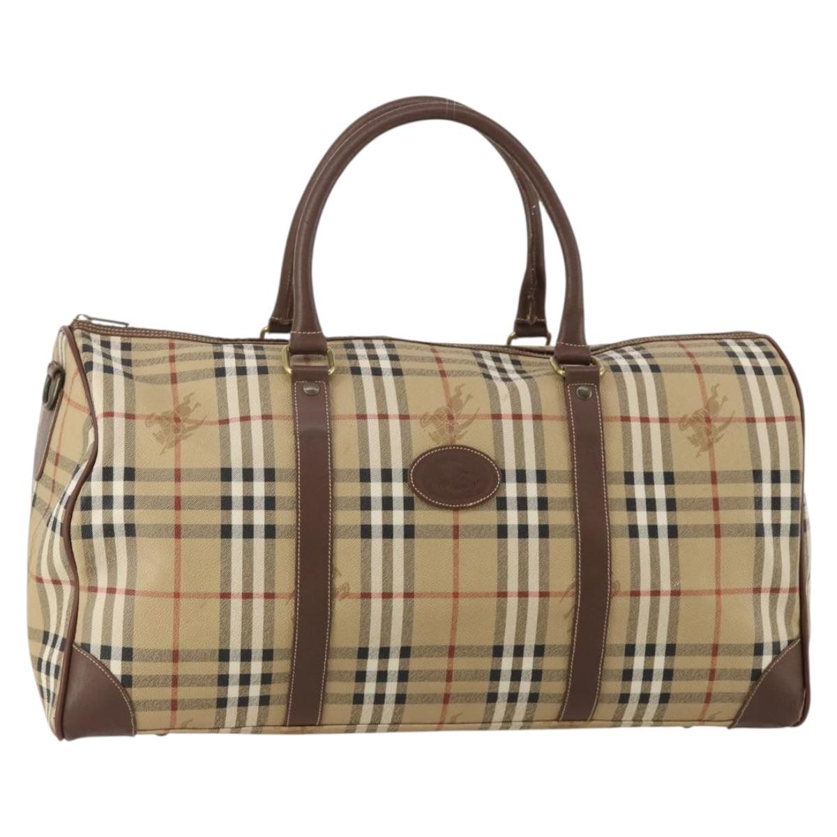 Burberrys Nova Check Boston Bag PVC Leather Beige Gold Tone Auth ep15687