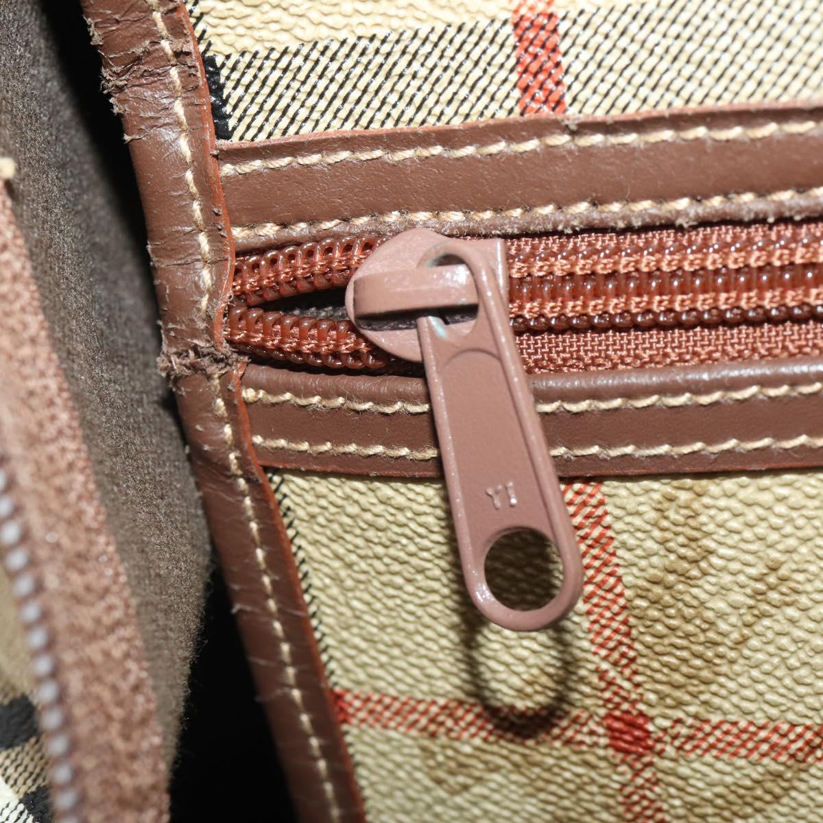 Burberrys Nova Check Boston Bag PVC Leather Beige Gold Tone Auth ep15687