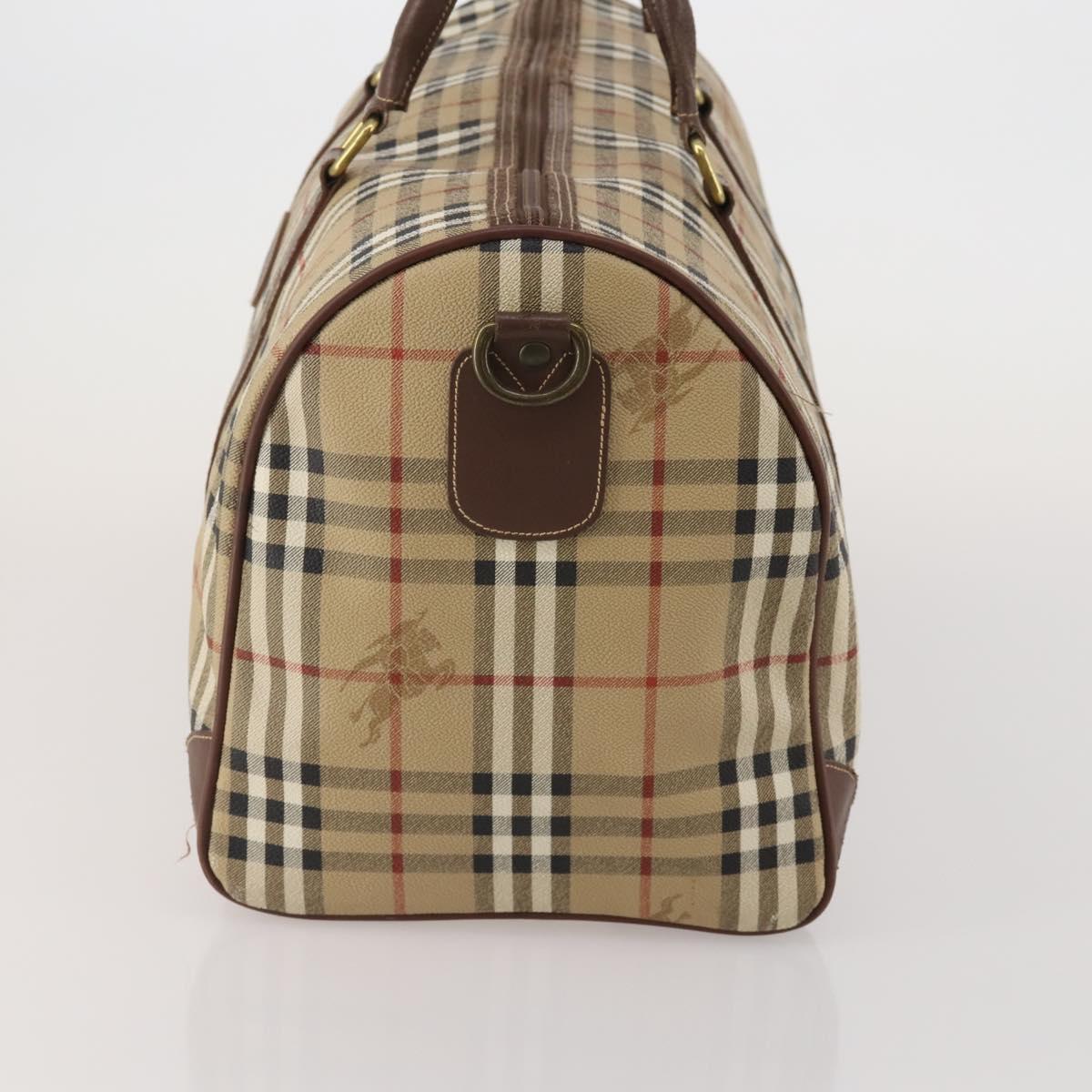 Burberrys Nova Check Boston Bag PVC Leather Beige Gold Tone Auth ep15687