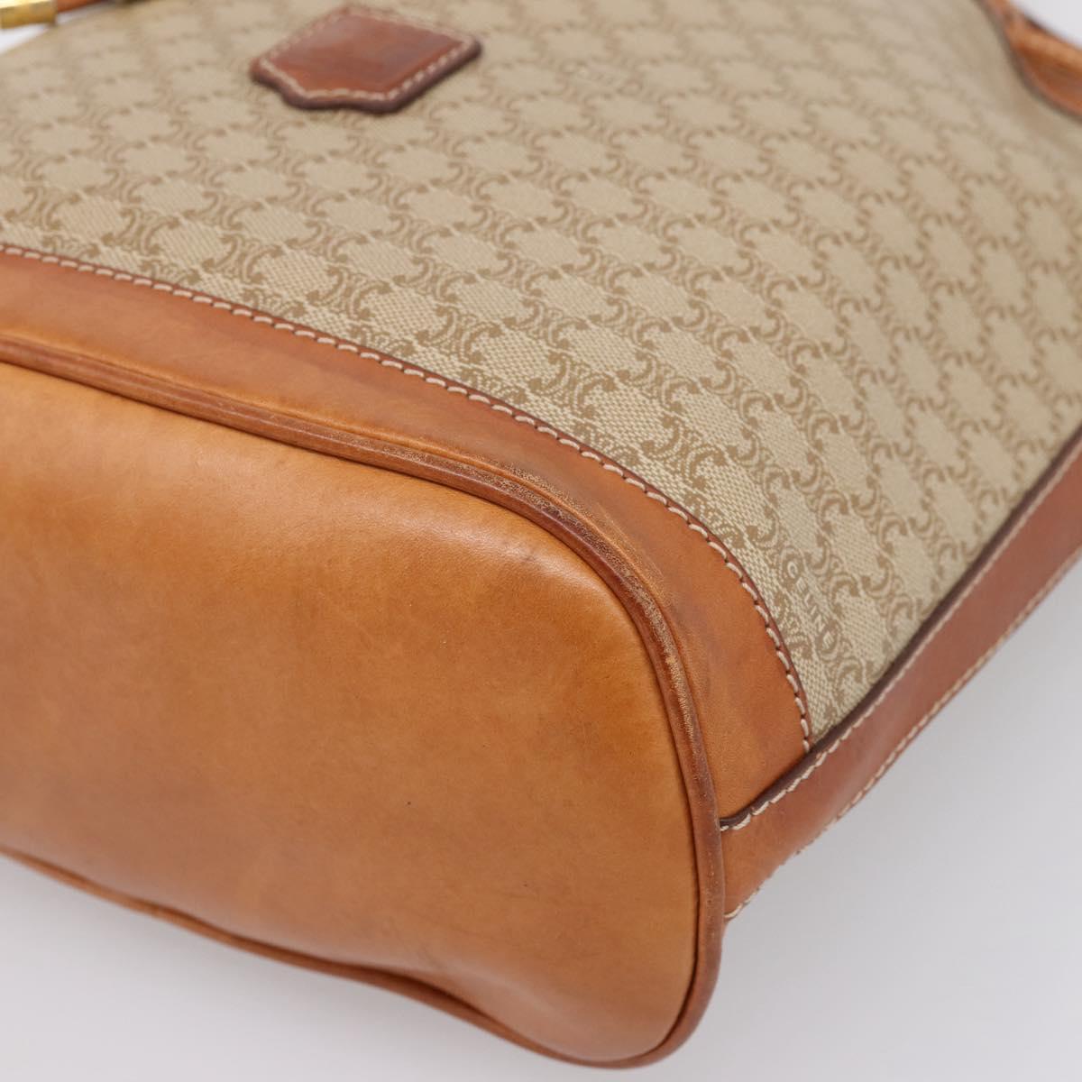 CELINE Macadam Shoulder Bag PVC Leather Beige Gold Tone Auth ep15690