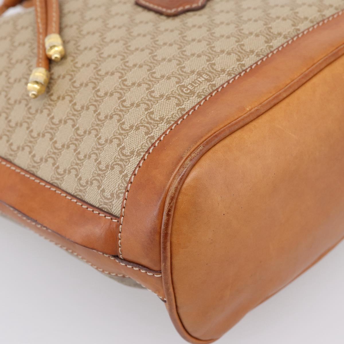 CELINE Macadam Shoulder Bag PVC Leather Beige Gold Tone Auth ep15690